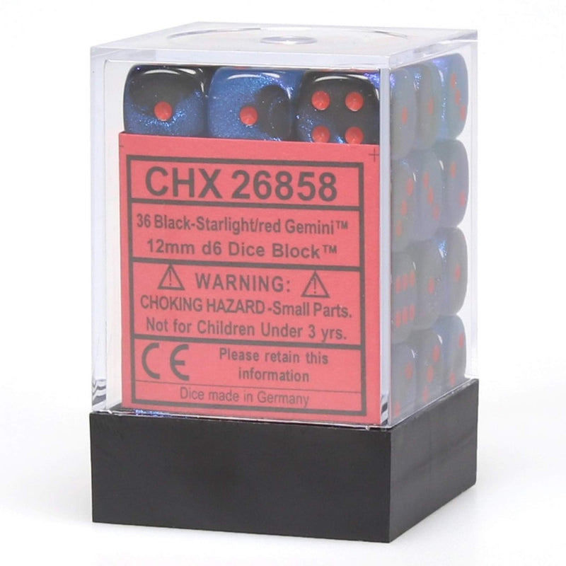 Dadi D6 Gemini Black Starlight w/Red (36