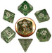 Green Ethereal Resin Dice with White Numbers 10mm (3/8in) 7-Dice Set Metallic Dice Games