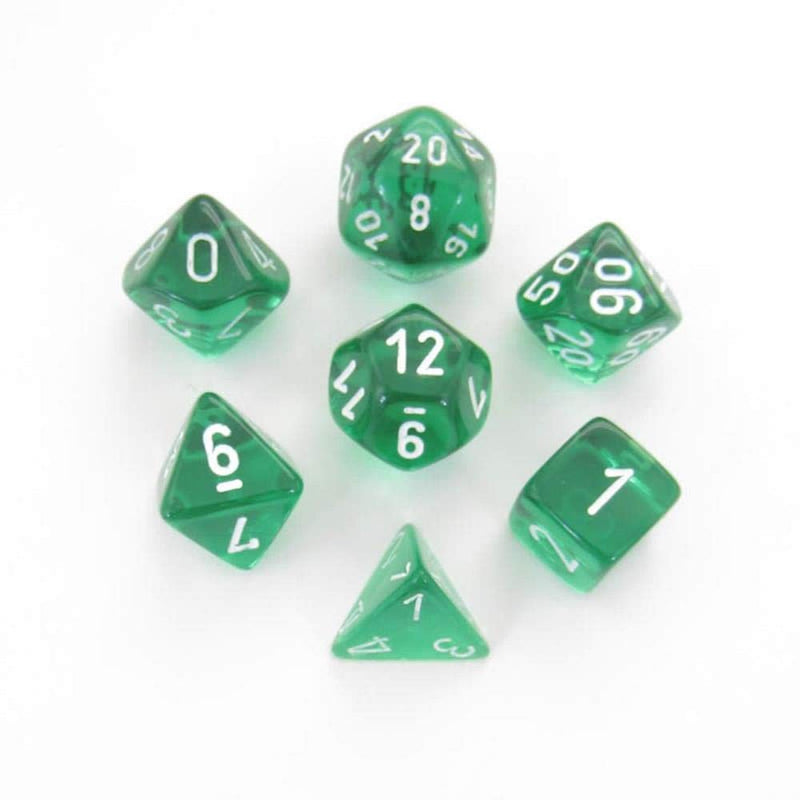DND Dice Set-Chessex D&D Dice-16mm Translucent Green and White Plastic Polyhedral Dice Set-Dungeons and Dragons Dice Includes 7 Dice - D4 D6 D8 D10 D12 D20 D%, Various (CHX23075