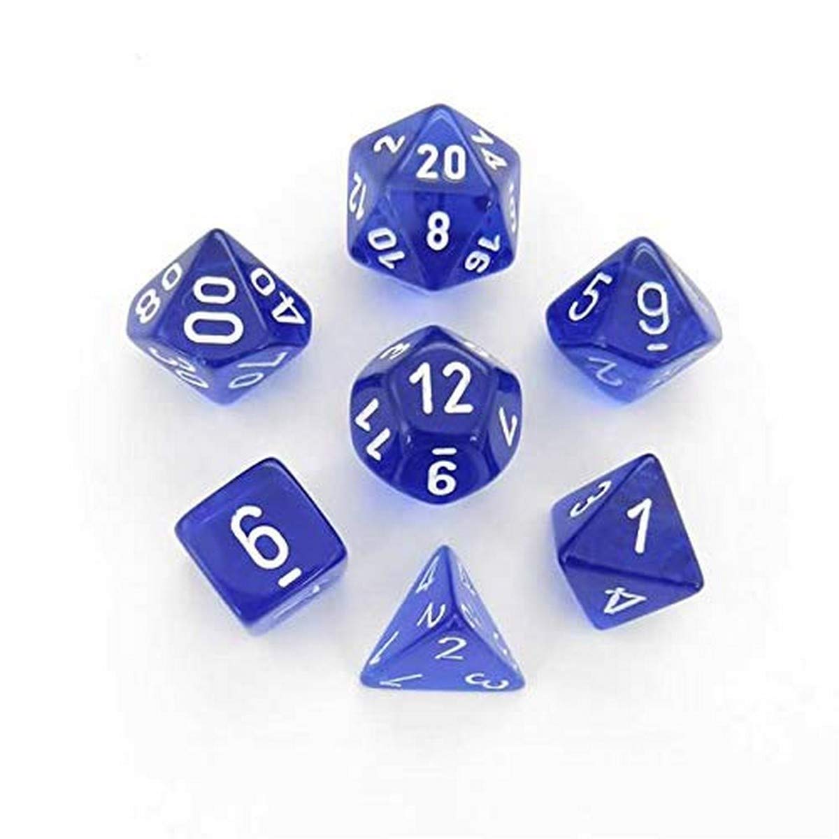 DND Dice Set-Chessex D&D Dice-16mm Translucent Blue and White Plastic Polyhedral Dice Set-Dungeons and Dragons Dice Includes 7 Dice - D4 D6 D8 D10 D12 D20 D% (CHX23076), Large (18mm - 25mm