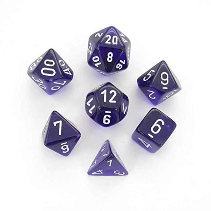 DND Dice Set-Chessex D&D Dice-16mm Translucent Purple and White Plastic Polyhedral Dice Set-Dungeons and Dragons Dice Includes 7 Dice - D4 D6 D8 D10 D12 D20 D% (CHX23077