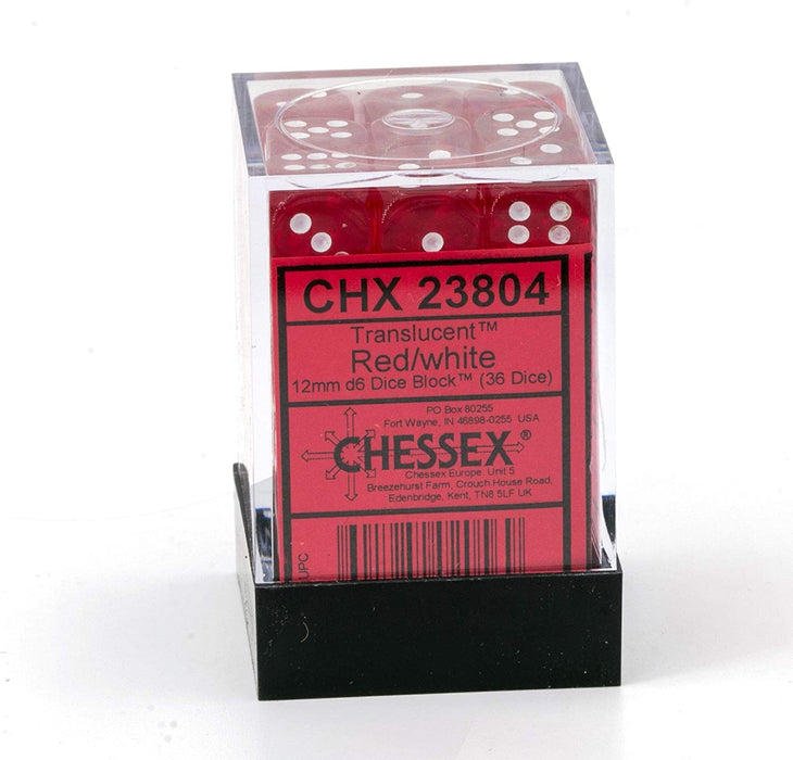 Chessex DND Dice Set-Chessex D&D Dice-12mm Translucent Red and White Plastic Polyhedral Dice Set-Dungeons and Dragons Dice Includes 36 Dice – D6, Various (CHX23804