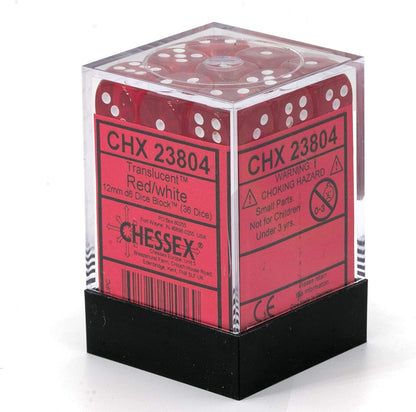 Chessex DND Dice Set-Chessex D&D Dice-12mm Translucent Red and White Plastic Polyhedral Dice Set-Dungeons and Dragons Dice Includes 36 Dice – D6, Various (CHX23804
