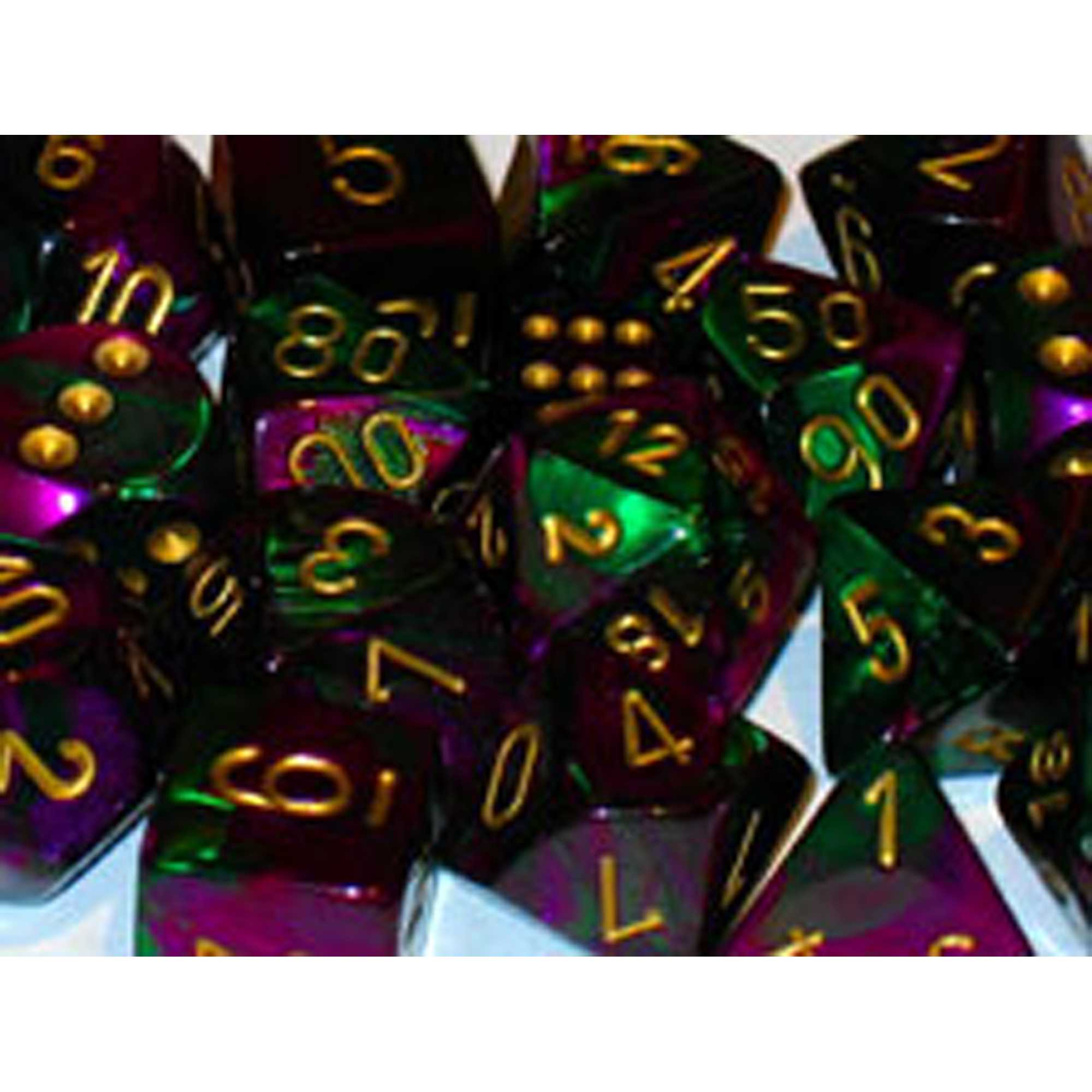 Chessex Dice: CHX26434 Juego de Dados Gemini: Green-Purple/Gold (7