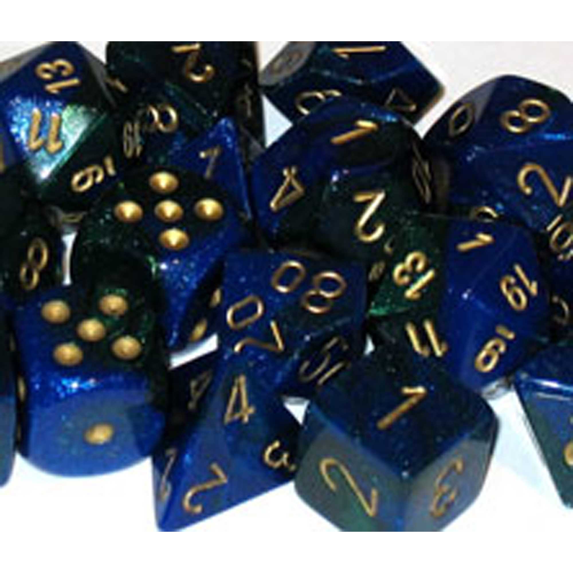 Polyhedral Dice: Gemini - Blue-Green with Gold (7)