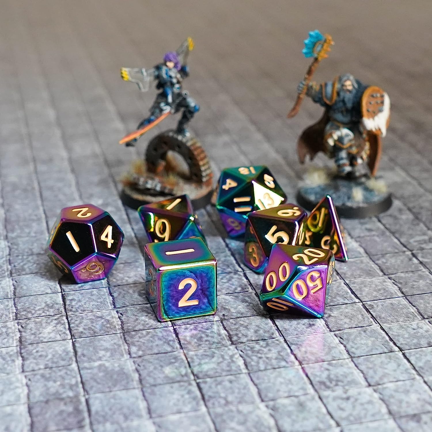 7 Count 16mm Flame Torched Rainbow Dice