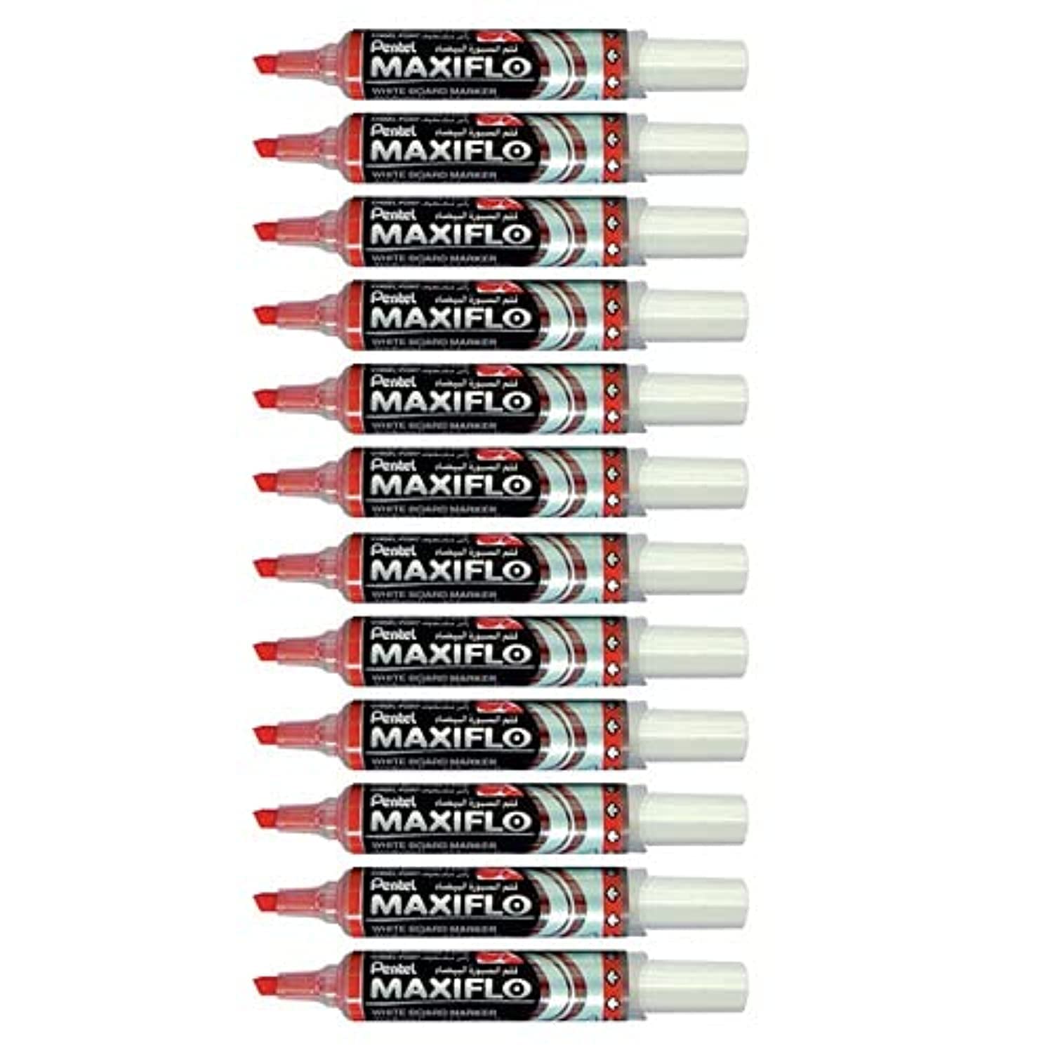 Pentel Maxiflo Dry Wipe Chisel Tip Marker - Red (Pack of 12