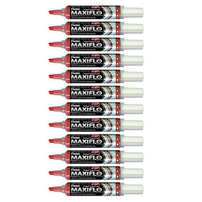 Pentel Maxiflo Dry Wipe Chisel Tip Marker - Red (Pack of 12