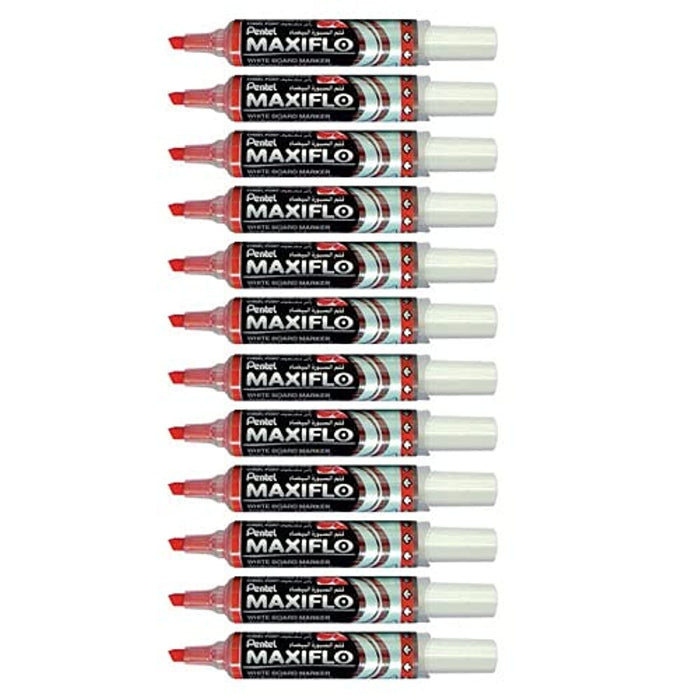 Pentel Maxiflo Dry Wipe Chisel Tip Marker - Red (Pack of 12