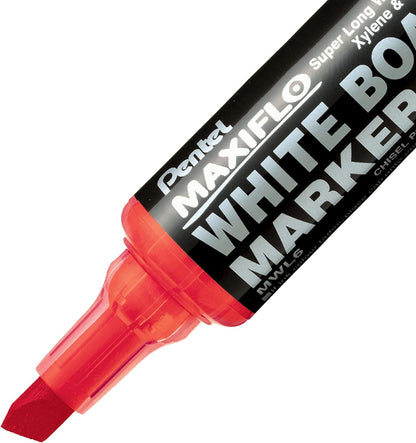 Pentel Maxiflo Dry Wipe Chisel Tip Marker - Red (Pack of 12