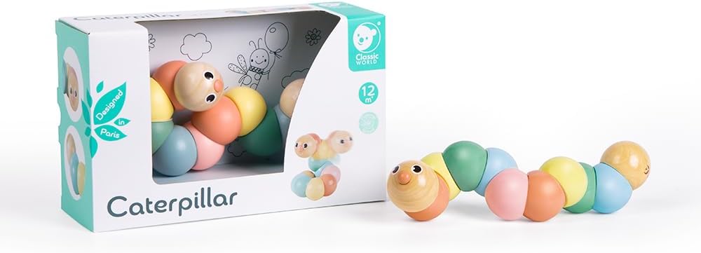 Classic World 54235 Wooden Babies, Toddlers and Kids, Twist Caterpillar (Pastel)