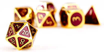 FanRoll by Metallic Dice Games 16mm Metal Polyhedral DND Dice Set: Gold w/ Purple Enamel, Role Playing Game Dice for Dungeons and Dragons Gold With Purple