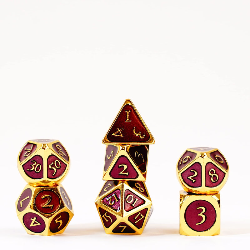 FanRoll by Metallic Dice Games 16mm Metal Polyhedral DND Dice Set: Gold w/ Purple Enamel, Role Playing Game Dice for Dungeons and Dragons Gold With Purple