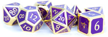 FanRoll by Metallic Dice Games 16mm Metal Polyhedral DND Dice Set: Gold w/ Purple Enamel, Role Playing Game Dice for Dungeons and Dragons Gold With Purple
