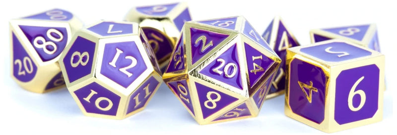 FanRoll by Metallic Dice Games 16mm Metal Polyhedral DND Dice Set: Gold w/ Purple Enamel, Role Playing Game Dice for Dungeons and Dragons Gold With Purple