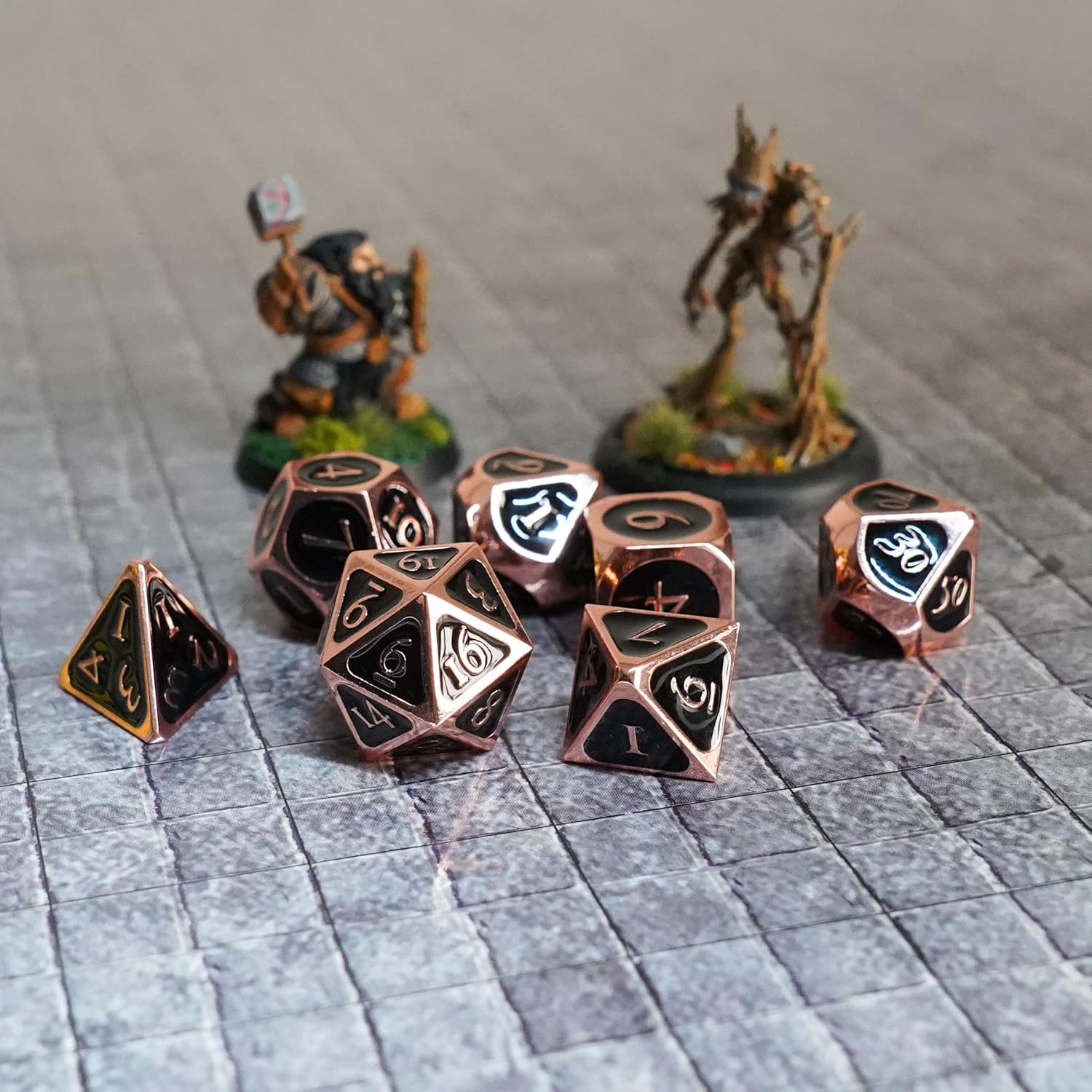 FanRoll by Metallic Dice Games 16mm Metal Polyhedral DND Dice Set: Copper w/ Black Enamel, Role Playing Game Dice for Dungeons and Dragons Copper With Black