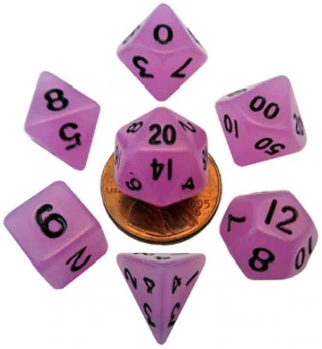 Glow in The Dark Purple 10mm Mini Polyhedral Dice Set