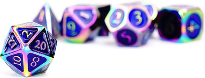 FanRoll by Metallic Dice Games 16mm Metal Polyhedral DND Dice Set: Rainbow w/ Blue Enamel, Role Playing Game Dice for Dungeons and Dragons Rainbow With Blue