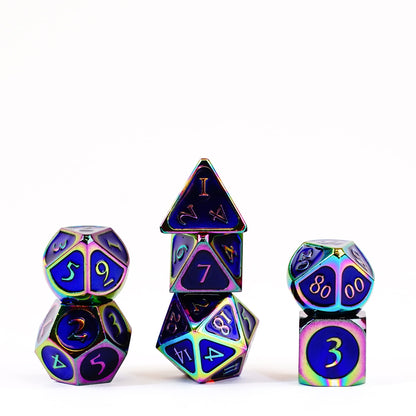 FanRoll by Metallic Dice Games 16mm Metal Polyhedral DND Dice Set: Rainbow w/ Blue Enamel, Role Playing Game Dice for Dungeons and Dragons Rainbow With Blue