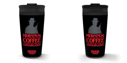 Pyramid International Stranger Things Double Walled Eco Travel Cup with Resealable Non-Drip Lid, Coffee and Contemplation Graphic 370ml/13ox- Official Merchandise