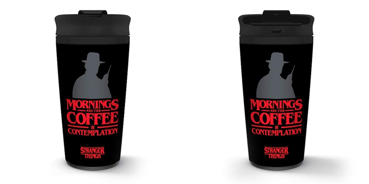 Pyramid International Stranger Things Double Walled Eco Travel Cup with Resealable Non-Drip Lid, Coffee and Contemplation Graphic 370ml/13ox- Official Merchandise