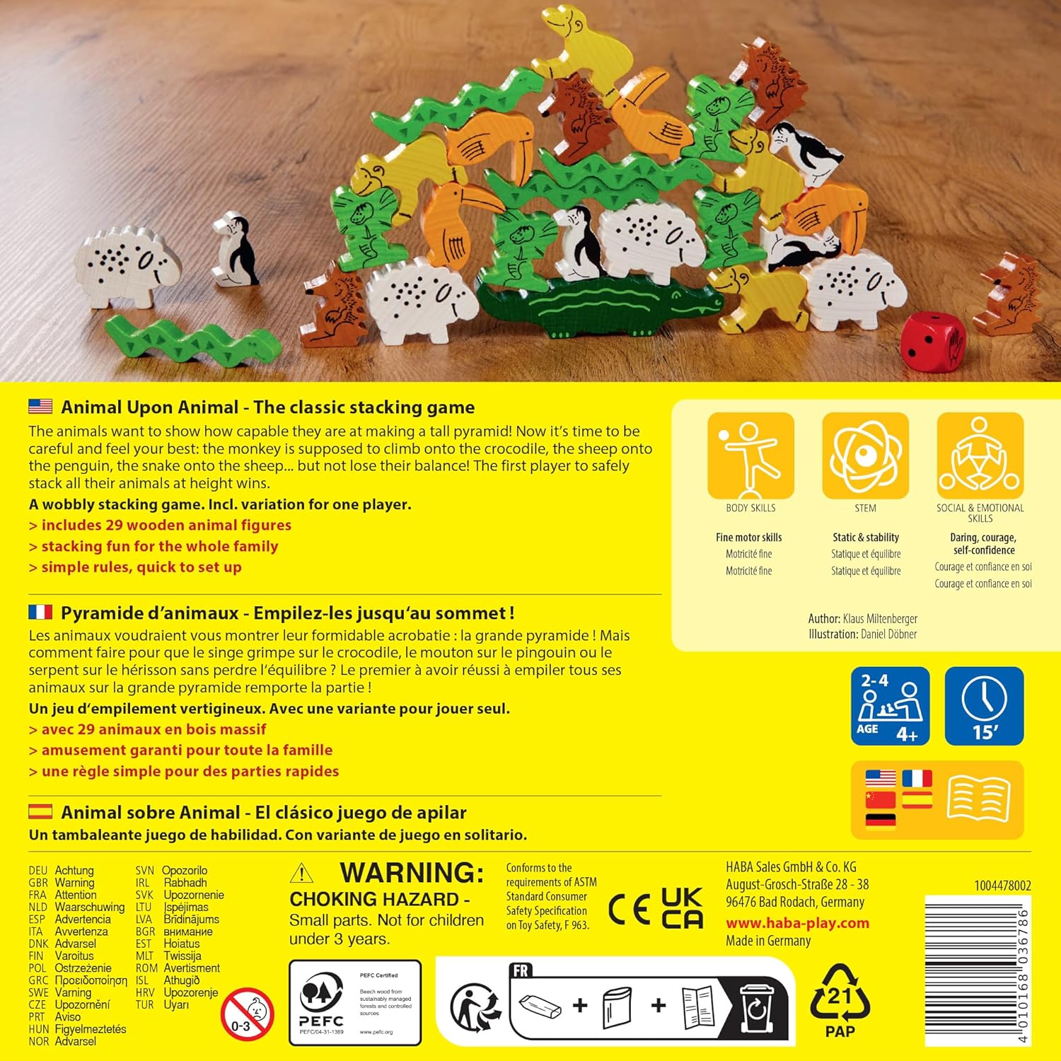 HABA 3678 Animal Upon Animal - Classic Wooden Stacking Game Fun for The Whole Family- English version (Made in Germany)