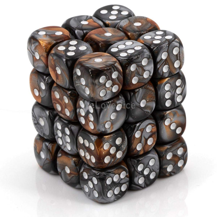 Chessex DND Dice Set D&D Dice-12mm Gemini Copper, Steel, and White Plastic Polyhedral Dice Set-Dungeons and Dragons Dice Includes 36 Dice – D6 (CHX26824