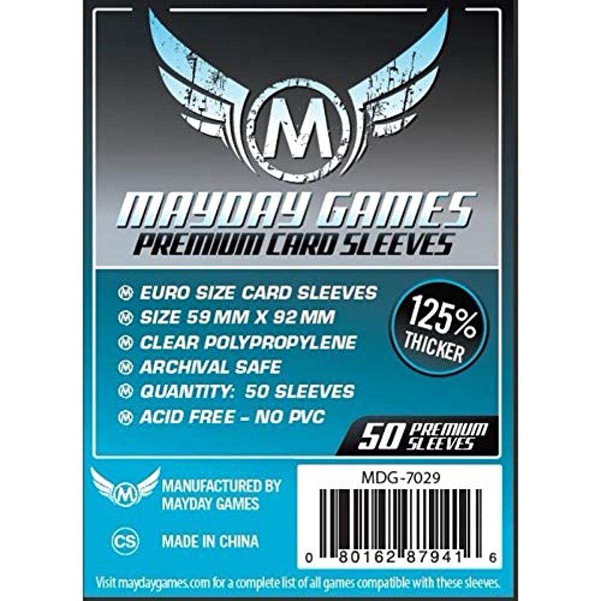 Mayday Games 59 x 92 mm SLEEVES Euro Premium Card Game (Pack of 50