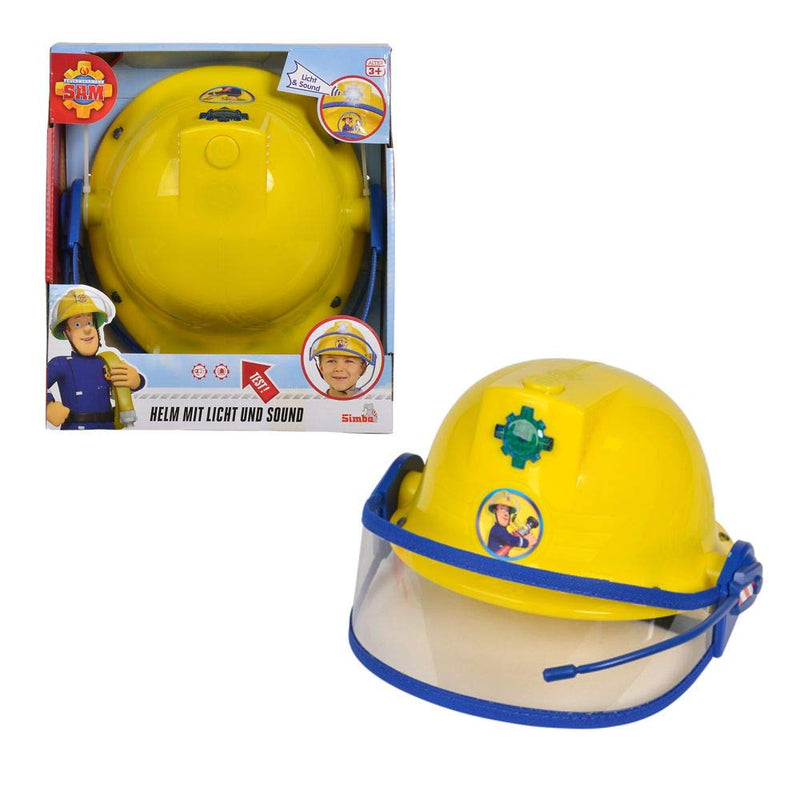 Simba 109252365 Fireman Sam Helmet with Function, Yellow, with Light and Siren Sound, Size Adjustment, Diameter: 23 cm, for Children from 3 Years