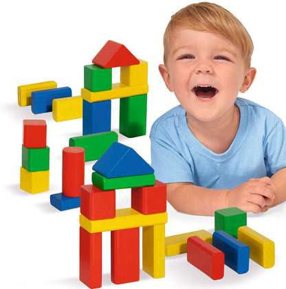 Eichhorn 100050161 50 bunte Holzbausteine in Aufbewahrungsbox mit Sortierdeckel, FSC 100 Prozent zertifiziertes Buchenholz, Motorikspielzeug geeignet für Kinder ab 1 Jahr