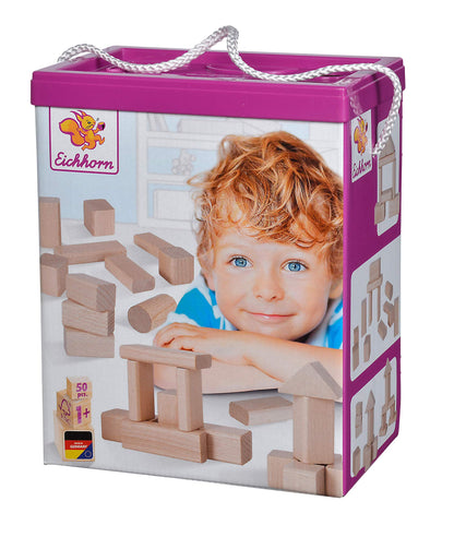 Eichhorn 100050141 50 naturfarbene Holzbausteine in Aufbewahrungsbox mit Sortierdeckel, FSC 1 zertifiziertes Buchenholz, Motorikspielzeug geeignet für Kinder ab 1 Jahr