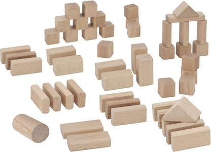 Eichhorn 100050141 50 naturfarbene Holzbausteine in Aufbewahrungsbox mit Sortierdeckel, FSC 1 zertifiziertes Buchenholz, Motorikspielzeug geeignet für Kinder ab 1 Jahr