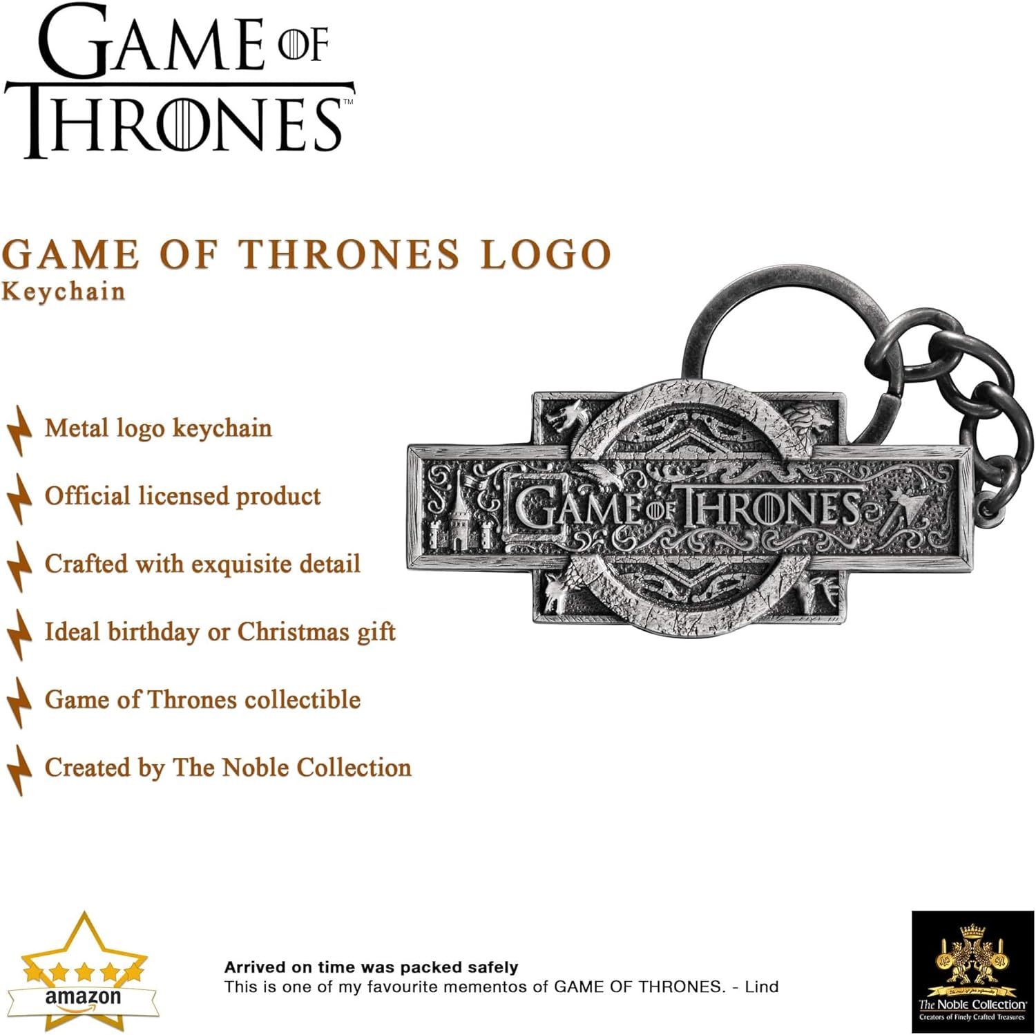 The Noble Collection Game of Thrones Logo Keychain - 2.6in (6.5cm) GOT Show's Title Logo - Game of Thrones Film Set Movie Merchandise - Gifts for Family, Friends & Game of Thrones Fans