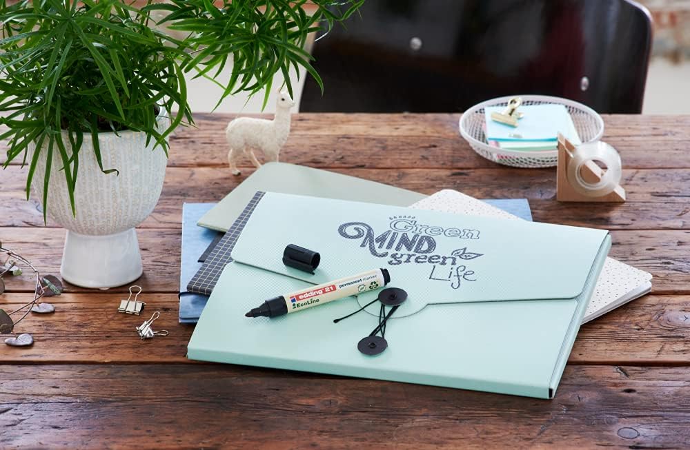 edding 21 EcoLine permanent marker set - black, red, blue, green - 4 pens - round nib 1.5-3 mm - waterproof, quick-drying, smear-proof pens - for cardboard, plastic, glass, wood, metal and fabric
