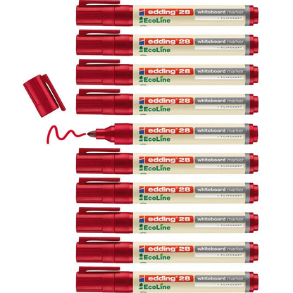 edding 28 Ecoline whiteboard marker - red - box of 10 whiteboard pens - round tip 1.5-3 mm - whiteboard pen dry wipe - for whiteboards, flipcharts, pinboards, memo boards - sketchnotes - refillable