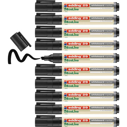 edding 29 Ecoline whiteboard marker - black - box of 10 whiteboard pens - chisel tip 1-5 mm - whiteboard pen dry wipe - for whiteboards, flipcharts, pinboards, memo boards - sketchnotes - refillable