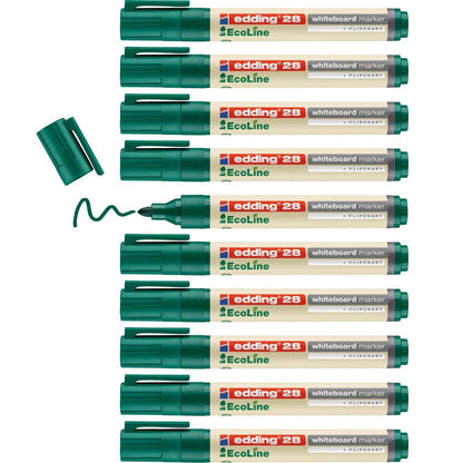 edding 28 Ecoline whiteboard marker - green - box of 10 whiteboard pens - round tip 1.5-3 mm - whiteboard pen dry wipe - for whiteboards, flipcharts, pinboards, memo boards - sketchnotes - refillable