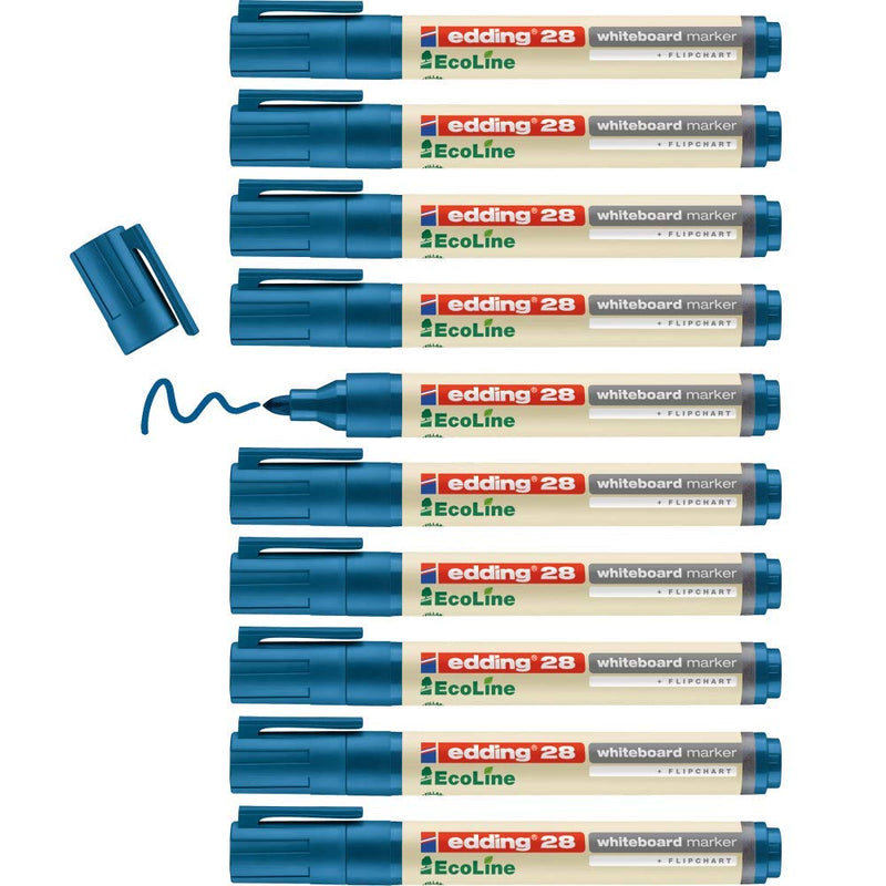 edding 28 Ecoline whiteboard marker - blue - box of 10 whiteboard pens - round tip 1.5-3 mm - whiteboard pen dry wipe - for whiteboards, flipcharts, pinboards, memo boards - sketchnotes - refillable