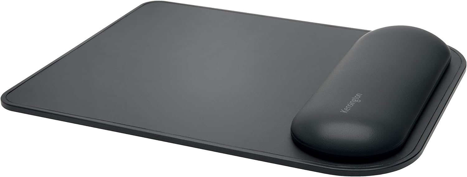 Kensington Mousepad with ErgoSoft Wrist Rest Support for Home Office, Black - Mouse mat, Gel-cushioned non-slip padding, Aids Wrist Alignment, Certified for safety and Compliance