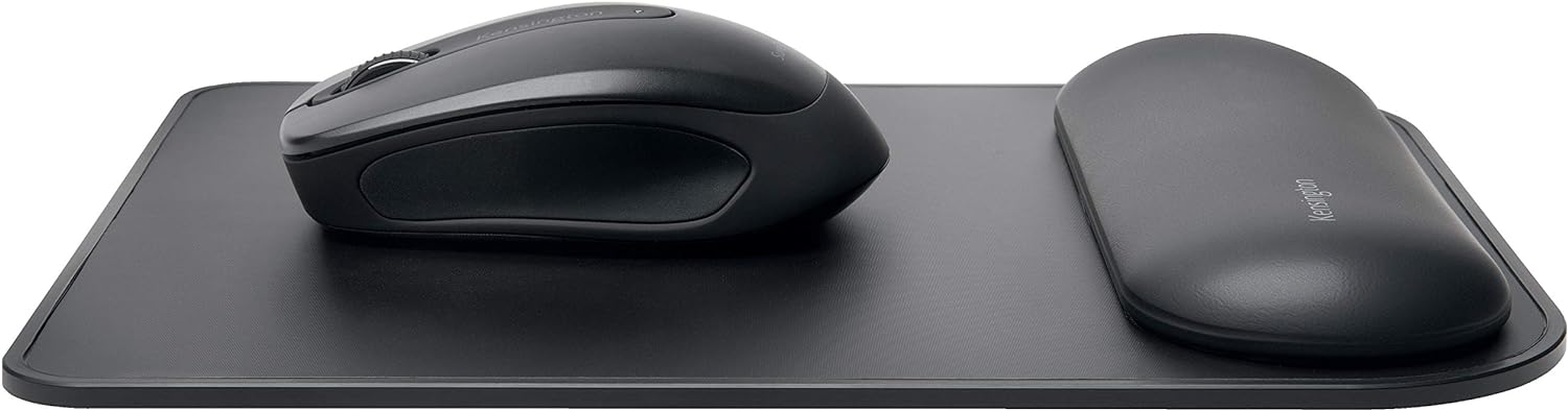 Kensington Mousepad with ErgoSoft Wrist Rest Support for Home Office, Black - Mouse mat, Gel-cushioned non-slip padding, Aids Wrist Alignment, Certified for safety and Compliance