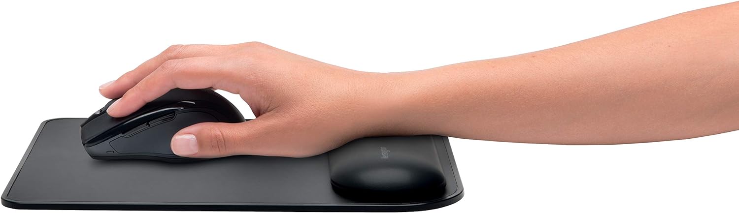 Kensington Mousepad with ErgoSoft Wrist Rest Support for Home Office, Black - Mouse mat, Gel-cushioned non-slip padding, Aids Wrist Alignment, Certified for safety and Compliance