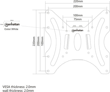 Manhattan TV & Monitor Mount, Wall, Fixed, 1 screen, Screen Sizes: 23-42", Black, VESA: 75x75 to 200x200mm, Max 30kg,