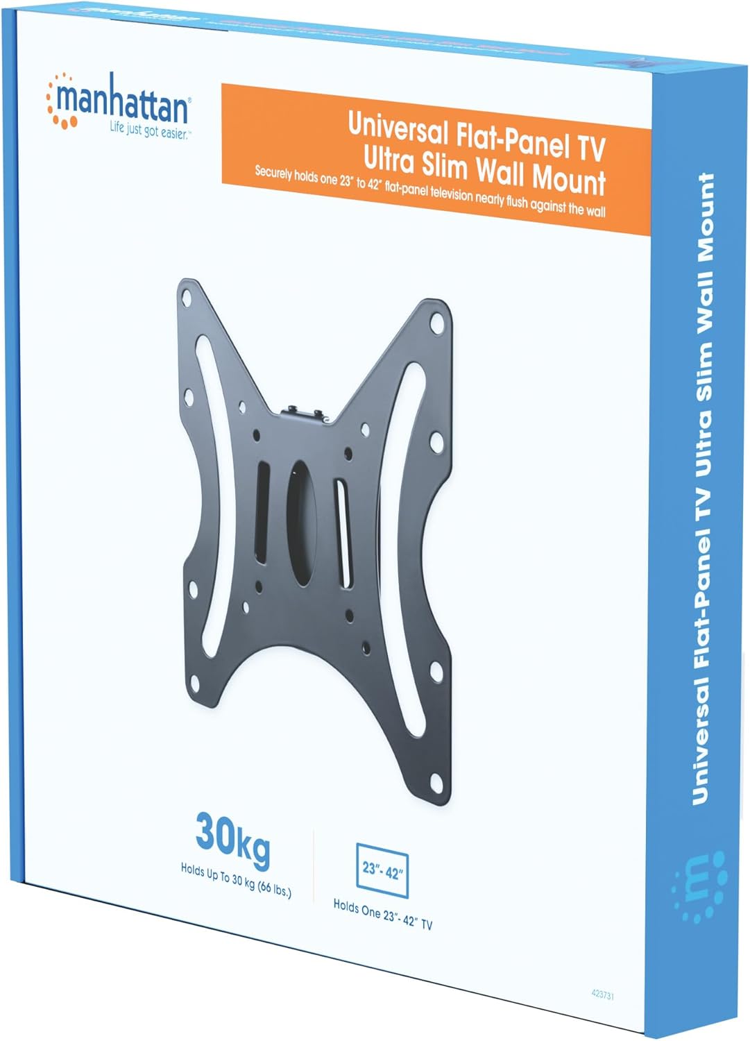 Manhattan TV & Monitor Mount, Wall, Fixed, 1 screen, Screen Sizes: 23-42", Black, VESA: 75x75 to 200x200mm, Max 30kg,