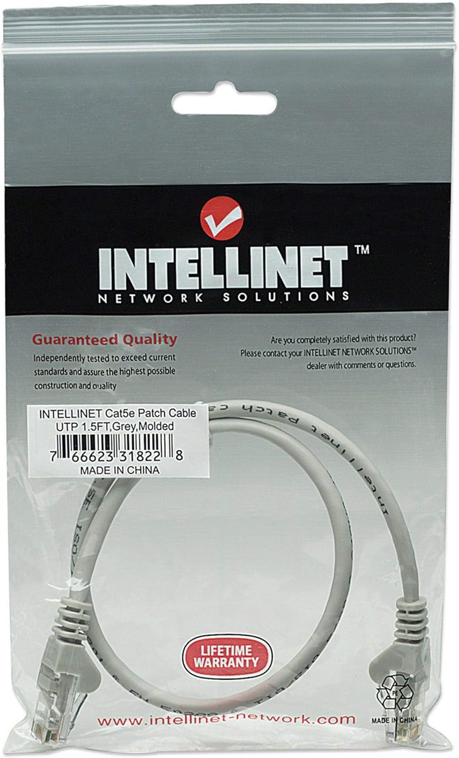 Intellinet Network Patch Cable, Cat5e, 0.5m, Grey, CCA, U/UTP, PVC, RJ45, Gold Plated Contacts, Snagless, Booted, Polybag 0.5 m Cat5e, U/UTP, CCA Grey