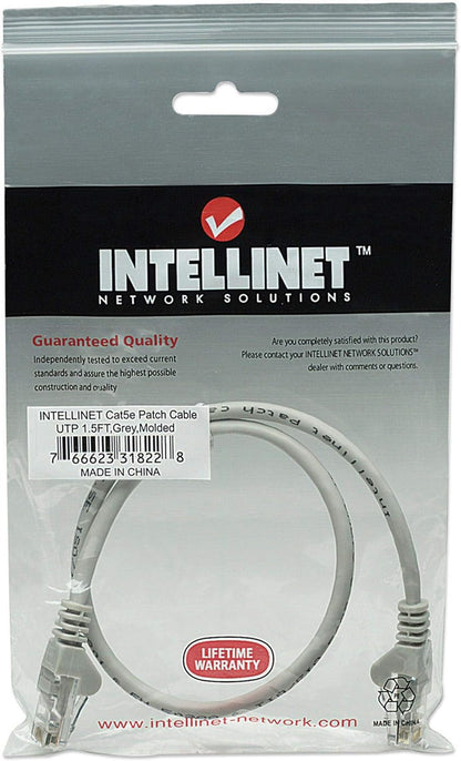 Intellinet Network Patch Cable, Cat5e, 0.5m, Grey, CCA, U/UTP, PVC, RJ45, Gold Plated Contacts, Snagless, Booted, Polybag 0.5 m Cat5e, U/UTP, CCA Grey