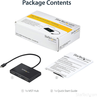 StarTech.com 3-Port USB-C Multi-Monitor Adapter, USB Type-C to 3x HDMI MST Hub, Triple 1080p 60Hz HDMI Laptop Display Extender/Splitter, Extra-Long Built-In Cable, Windows Only (MSTCDP123HD) USB-C DP