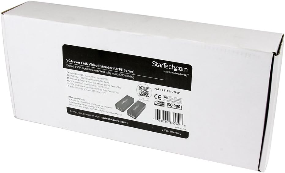 StarTech.com VGA Over CAT5 Extender – 250 ft (80m) – 1 Local and 1 Remote Unit - VGA Video Over Ethernet Extender Kit (ST121UTPEP
