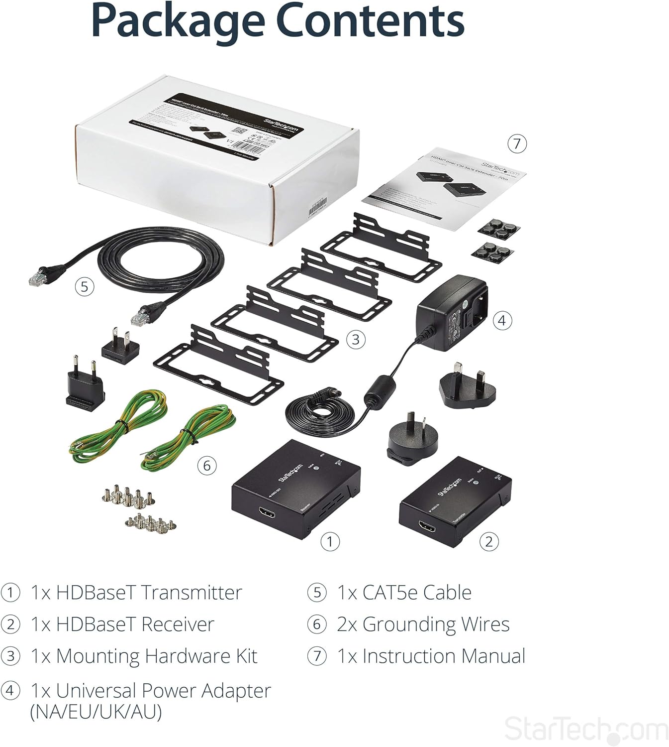 StarTech.com HDMI over CAT5/CAT6 Ethernet Extender with HDBaseT - 4K@115ft, 1080p@230ft - HDMI Video Transmitter and Receiver Kit w/ POC (ST121HDBTE