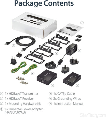 StarTech.com HDMI over CAT5/CAT6 Ethernet Extender with HDBaseT - 4K@115ft, 1080p@230ft - HDMI Video Transmitter and Receiver Kit w/ POC (ST121HDBTE