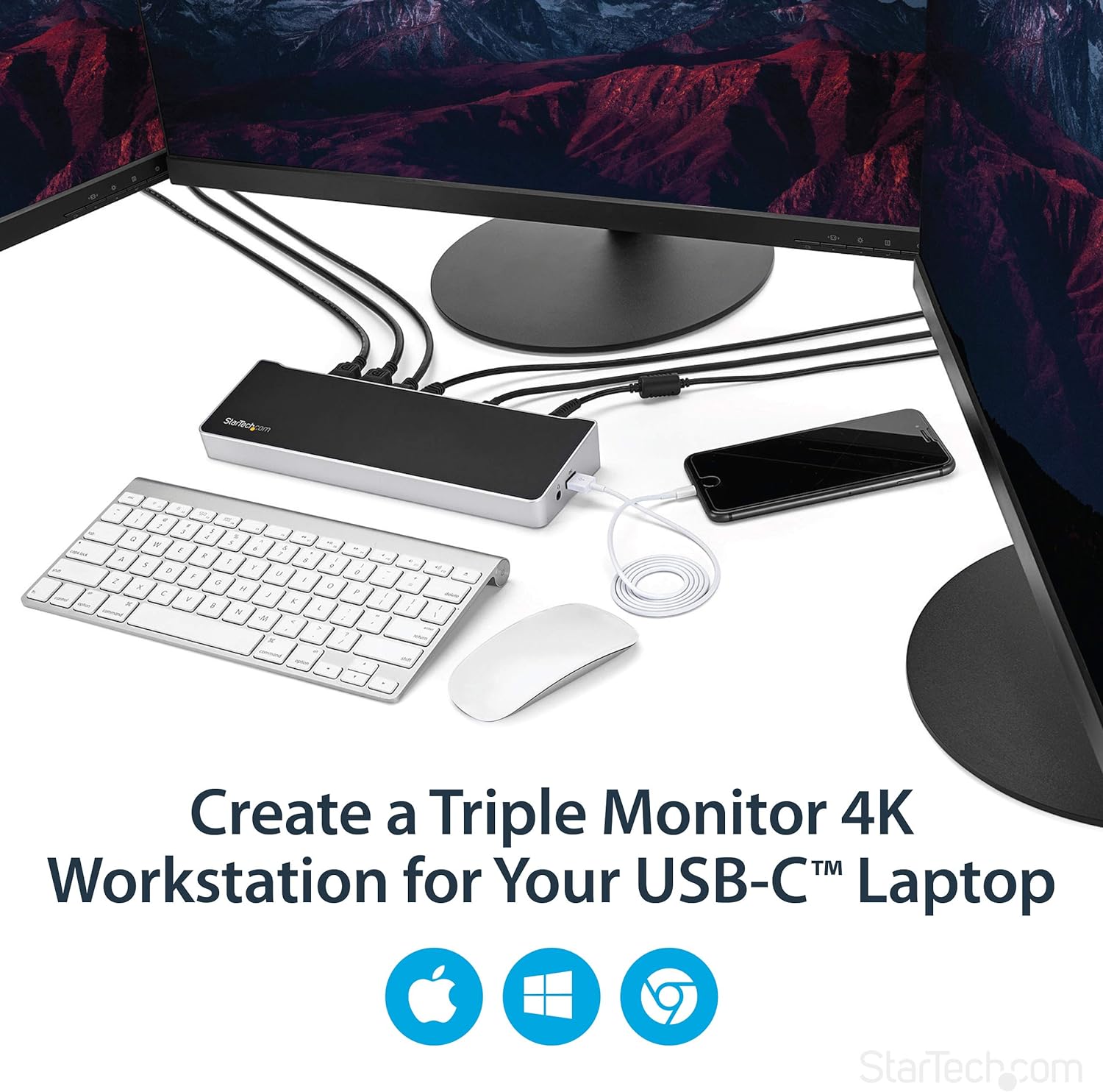 StarTech.com USB-C Dock - 4K Triple Monitor Laptop Docking Station with Dual DisplayPort & HDMI - 100W Power Delivery - USB-C, 4x USB-A Hub - USB 3.1 Gen 1 Type-C Dock - Windows & Mac (DK30CH2DEPUE